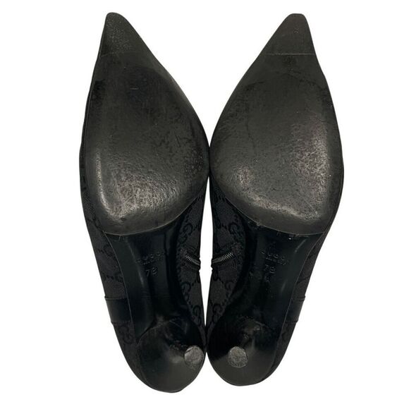 Gucci Monogram Double G D-Ring Canvas Ankle Booties US 7 Black Supreme Heels - Picture 10 of 14